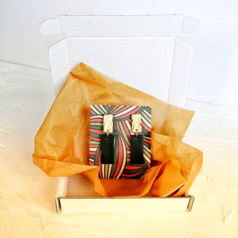 Black and gold earrings Polymer clay earrings Geometric Etsy