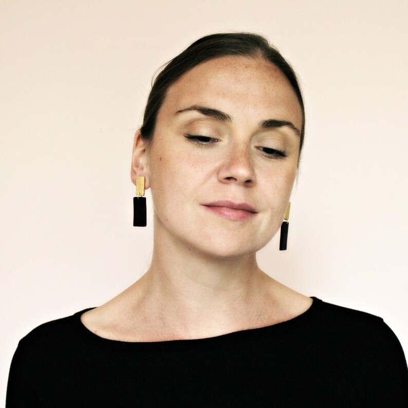 Black and gold earrings Polymer clay earrings Geometric Etsy