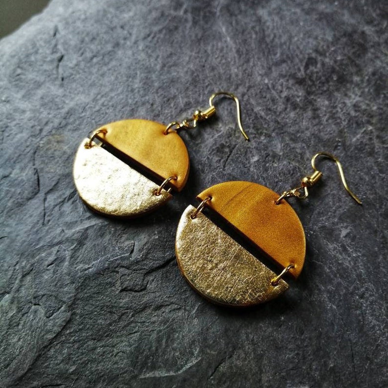 Large gold earrings, Modern Boho earrings, Statement earrings, Geometric earrings, Girlfriend gift, Polymer clay earrings, Gift for her image 7