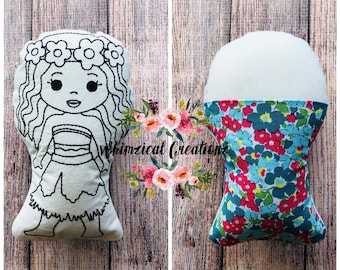 Hawaiian Princess Doodle Doll/ Stuffie/ Coloring Doll/ Washable/ Quiet Book