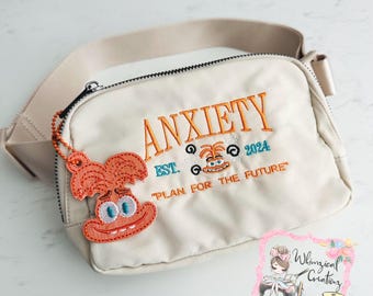 Embroidered Anxiety Belt Bag, Crossbody, Shoulder Bag, Bum Bag, Fanny Pack, Inside Out Anxiety, embroidery