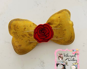 Beauty’s Red Rose Puffy Bow Headband, Cosplay, Disneybound, Belle hair Bow