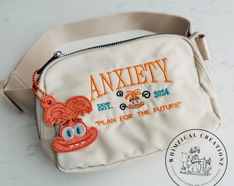 Embroidered Anxiety Belt Bag, Crossbody, Shoulder Bag, Bum Bag, Fanny Pack, Inside Out Anxiety, embroidery