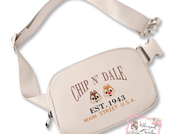 Embroidered Chippy and Dallie Belt Bag, Crossbody, Shoulder Bag, Bum Bag, Fanny Pack, chipmunks,