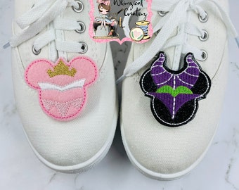 Clips para zapatos, dúo Mal y Aurora: El bien y el mal, accesorios inspirados en Disney para disfraz de cosplay.