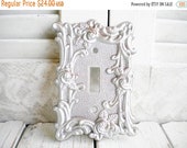 Sale Shabby Glam Silver Rose Switchplate Single Toggle Light Switch Cover Repurposed Handpainted Vintage Brass