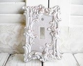 Shabby Glam Silver Rose Switchplate Single Toggle Light Switch Cover Repurposed Handpainted Vintage Brass