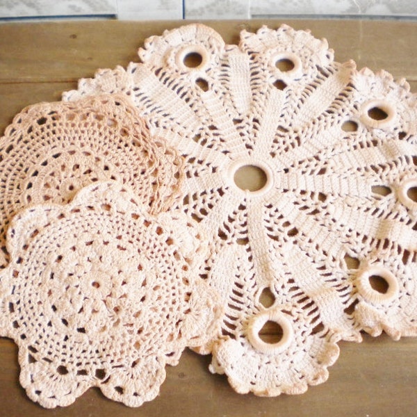 Shabby Pink Doilies Natural Dyed Set Of 3/ Boho Blush Wedding Doilies/ Vintage Style/ Tea Party