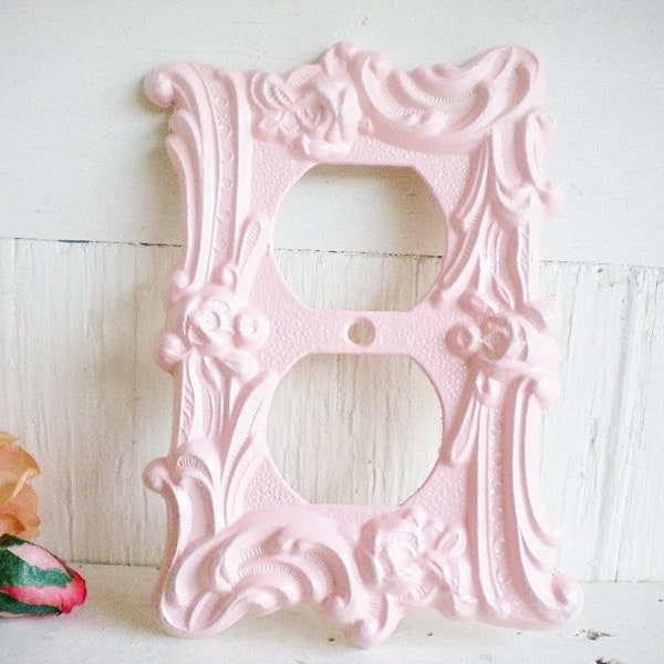 Shabby Pink 2 Way Outlet Cover Light Switch Plate With Roses/ Repurposed Handpainted Switchplate Home Decor/ Nursery/ Girls Room/ Wall Decor