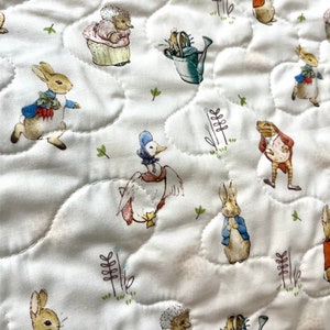 Peter Rabbit and friends, toddler bed size handmade quilt/blanket, playmat Beatrix Potter characters,nursery decor, baby shower gift