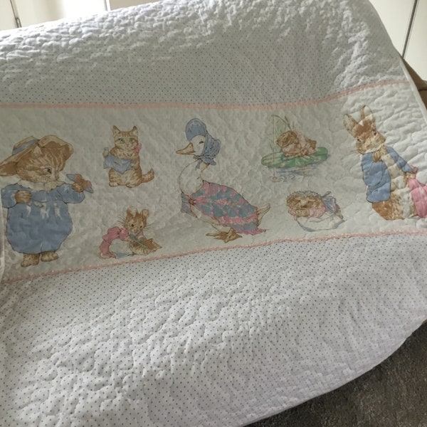 Peter Rabbit toddler bed size handmade quilt/blanket,play mat, Beatrix Potter characters,nursery decor,baby shower gift.