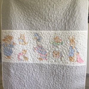 Peter Rabbit toddler bed size handmade quilt / blanket playmat Beatrix Potter characters  nursery decor baby shower gift