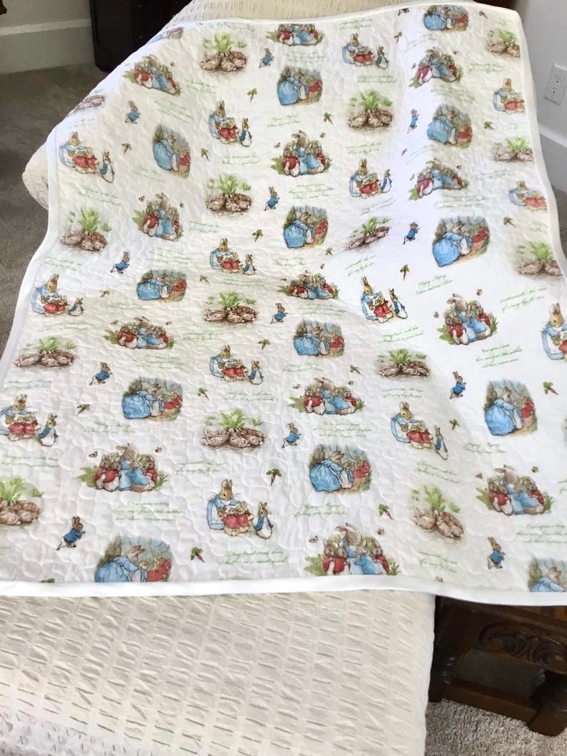 Peter Rabbit nursery decor,baby shower,Easter baby gift. quilt Mrs Bunny,Flopsy,Mopsy and Cottontail Beatrix Potter blanket