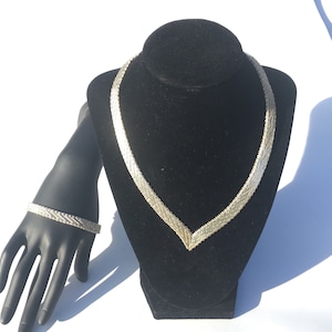 Woven Silver V-shaped Flat Necklace (16&quot;) and matching bracelet (7.25&quot;) made in Mexico .925, Vintage