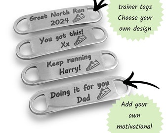 London Marathon 2024 trainer tags for running shoes with motivational message, inspiration gift idea for runner, Personalise good luck