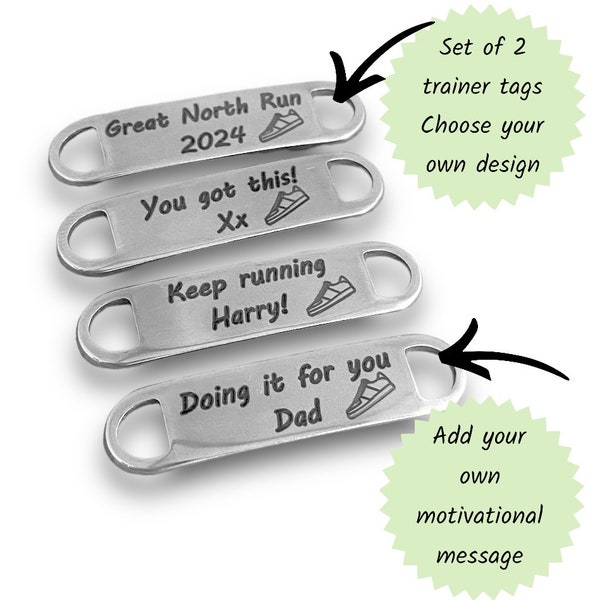 London Marathon 2024 trainer tags for running shoes with motivational message, inspiration gift idea for runner, Personalise good luck