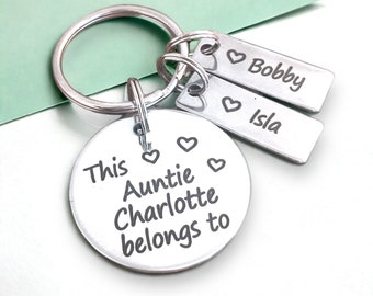 Auntie gift Keyring with niece and nephew names, Personalised Birthday Gift  for First Time Aunty, made to order