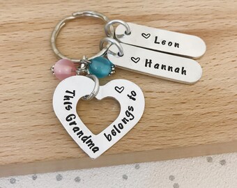 grandma gifts, grandma personalised keyring, hand stamped keychain, birthday gifts for grandma, mimi present, new grandma, great grandma