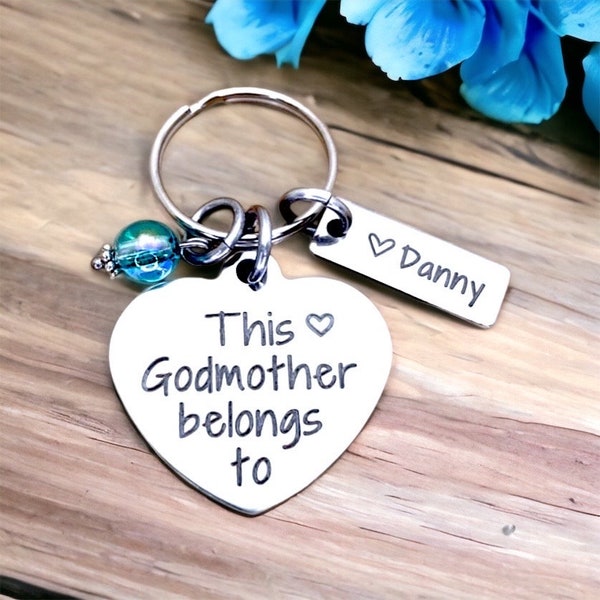 This Godmother belongs to/is loved by personalised keyring for boy or girl Christening Day, made to order with your own words and names