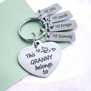 Granny Keyring Gran Personalised Nana Nanny Keychain, Mum Heart Key Name Charm Customised To Order UK