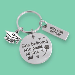 Graduation gift, exams well done so proud of you, she believed she could personalised grad present for girl, dandelion wish image 6