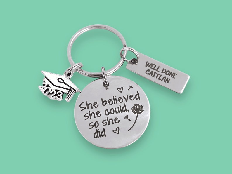 Graduation gift, exams well done so proud of you, she believed she could personalised grad present for girl, dandelion wish image 6