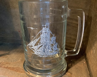 Ship Mug Tankard Nautical Full Rigged Sailing Ship Great GIFT Choose 1 w/wo ship -Clear Glass Beer Stein Decor Bar Barware Vintage Very Nice