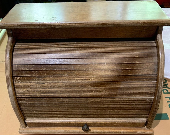 Vintage ROLL TOP BREAD Box Solid Wood 17 Wide X 11 3/4 High X 11 Deep