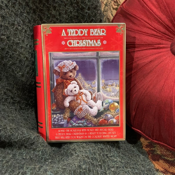 Vintage Teddy Bear Christmas Book Tin Bears Janet Kruskamp Red & Gold Mama and Baby 8" x 6 1/4" x 1 1/2" Molly and Sugar Holiday Container