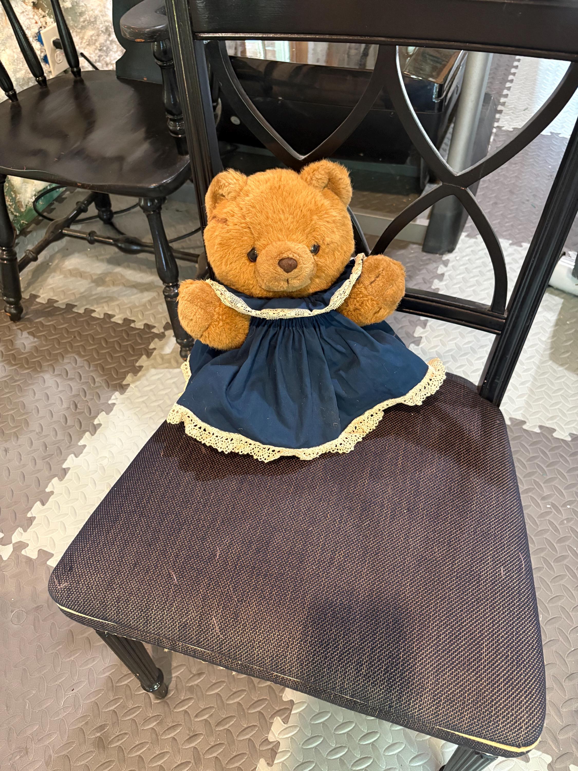 ぬいぐるみ vintage teddy bear with frill dress Rare Teddy Bear Victorian Ruffle Look Dress 11” Gift Vintage Blue