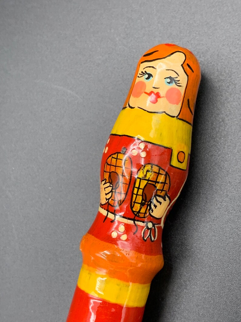 Rare BIG WOOD PENCIL Matryoshka Doll Russian Unused Like New Hand Painted Souvenir 8 long x 78 thick Bought in Russia Red Orange Yellow