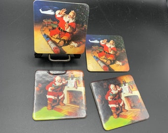 Posavasos de corcho vintage de Coca Cola con diseño de Papá Noel, juego de 4