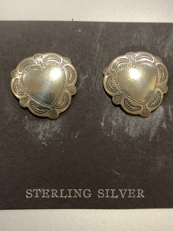80s STERLING Heart Earrings inside Design RETRO P… - image 1