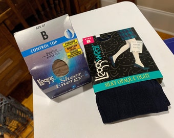 Rare LEGGS L&#39;eggs Choose One: SUNTAN Control Top Pantyhose Sheer Toe or NAVY Silky Opaque Tight - Size B Sealed Original Box Vintage