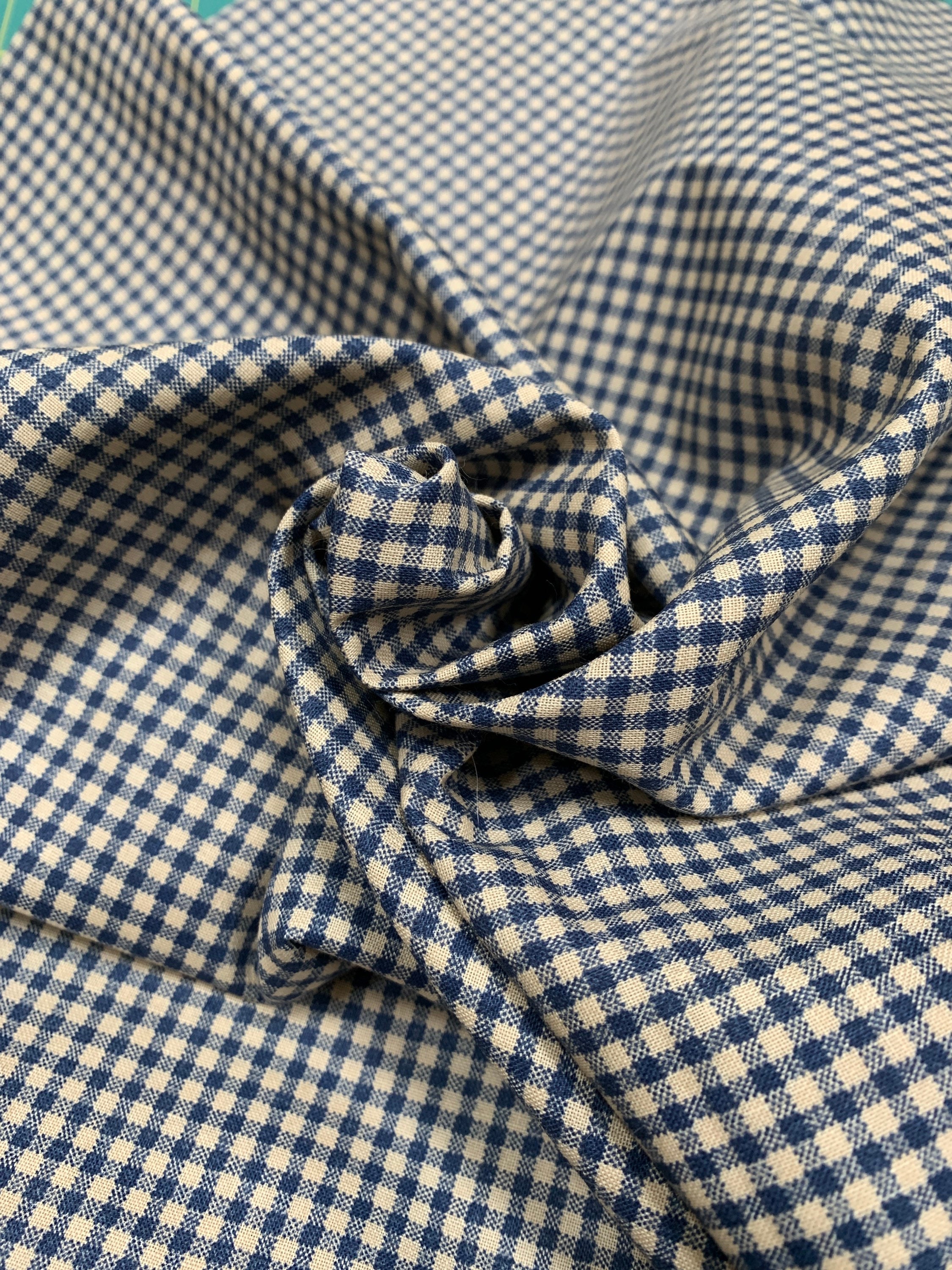Vintage BLUE & CREAM CHECKs 1 yd x 44 w Fabric Cotton Classic Etsy