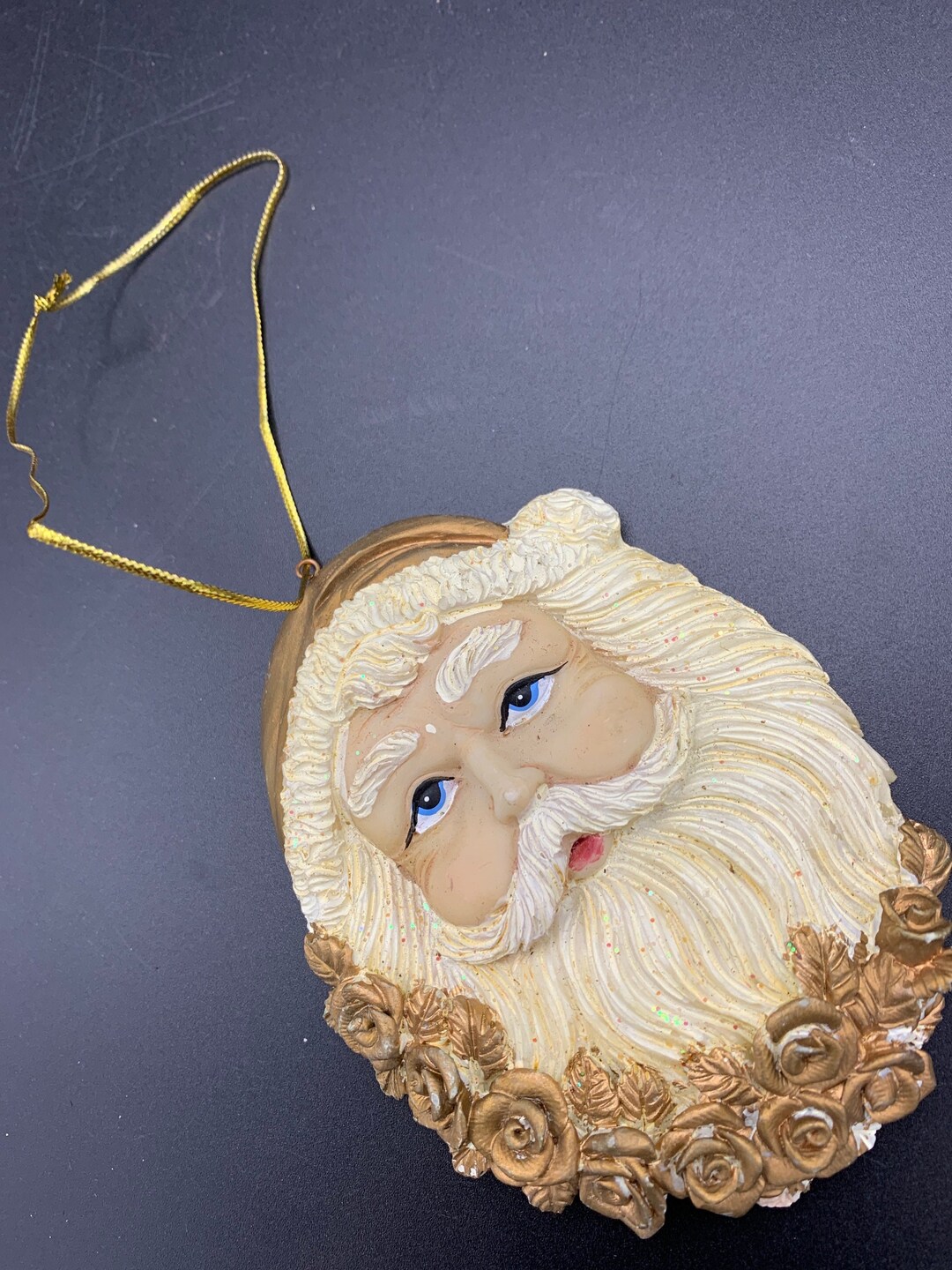 Rare 80s SANTA Roses Collectible ORNAMENT CHRISTMAS Beard of Brown ...