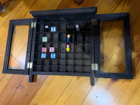 60s WOOD DISPLAY CASE 2 Glass Doors Hamilton Printer's Tray 60s WOOD DISPLAY CASE 2 Glass Doors Hamilton Printer's Tray