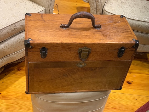 Vintage TOOLBOX WOODEN Quarter Sawn Oak 7 Drawer MACHINIST 56-E-18