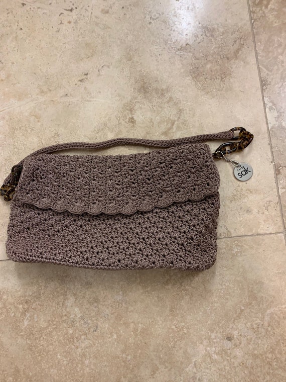 Vintage The Sak Crocheted Tan Lined Shoulder Bag Purse - Gem