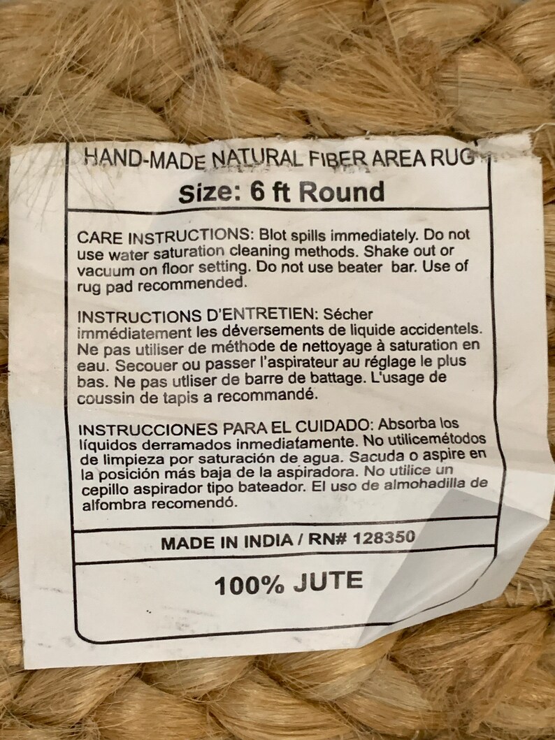 ROUND JUTE RUG 72" (6 feet in diameter) Reversible Vintage Made in India image 4