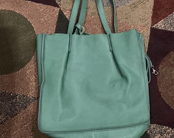Rare 90S VEGAN Soft Shoulder Bag FREE PEOPLE Sage Green Magnetic Closure with Smaller Bag Inside Handbag Womens Work Bag • Custom Tote