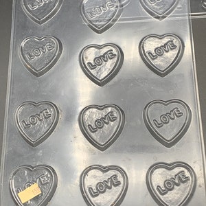 LOVE HEARTS CANDY Molds Sheets - Lot of 7 Vintage Plastic Santa Bells Easter Strawberries Numbers Foods & Symbols