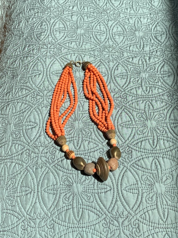 Vintage Necklace Beaded & Metal FALL COLORS Jewelr