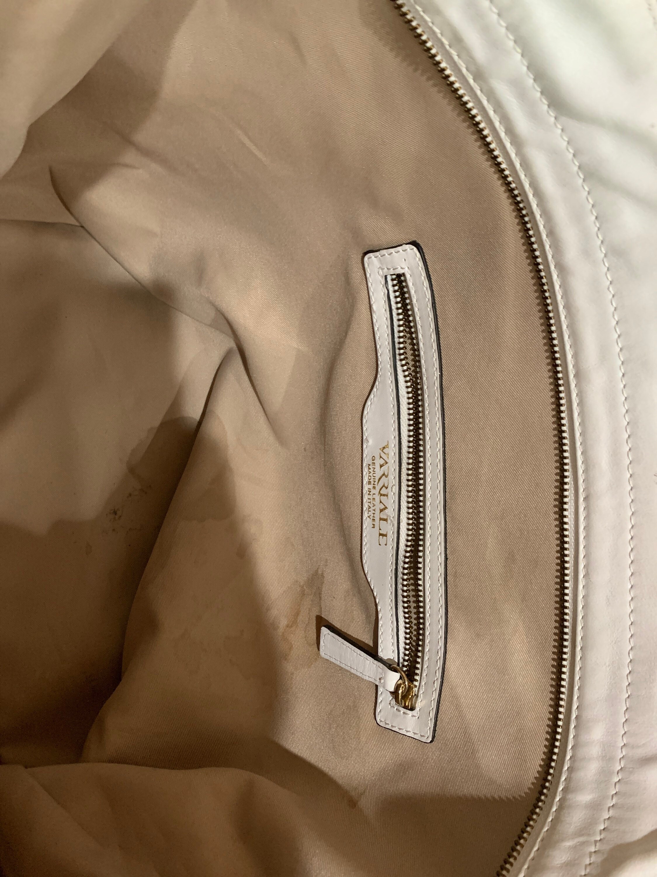 90S White LEATHER Soft BAG VARRIALE Zip Closure Drawstring Storage