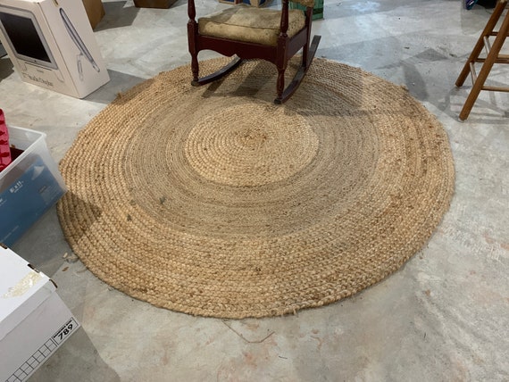 ROUND JUTE RUG 72" (6 feet in diameter) Reversible Vintage Made in India
