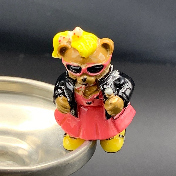 80s Teddy Bear PIN LAPEL CHOOSE One Rock Singer Vintage Microphone Sticker on Back "Exclusive Gifts Taiwan" Sunglasses Yellow Plastic Brooch