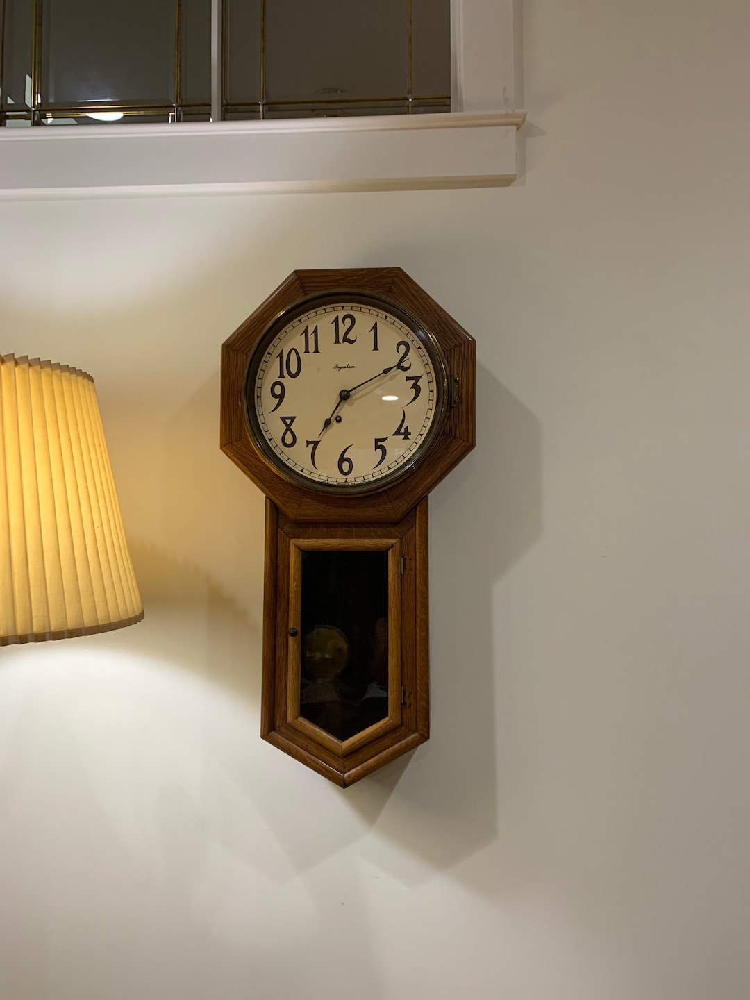 RARE Very Old Hexagonal Ingraham Clock TIGER Oak Brass Pendulum