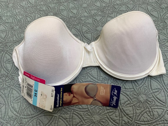 RARE STRAPLESS BRA Vanity Fair Model 74-037 N W T 34c Wire Uplift White  Light Padding Smooth Silhouette New With Tags Stays in Place 