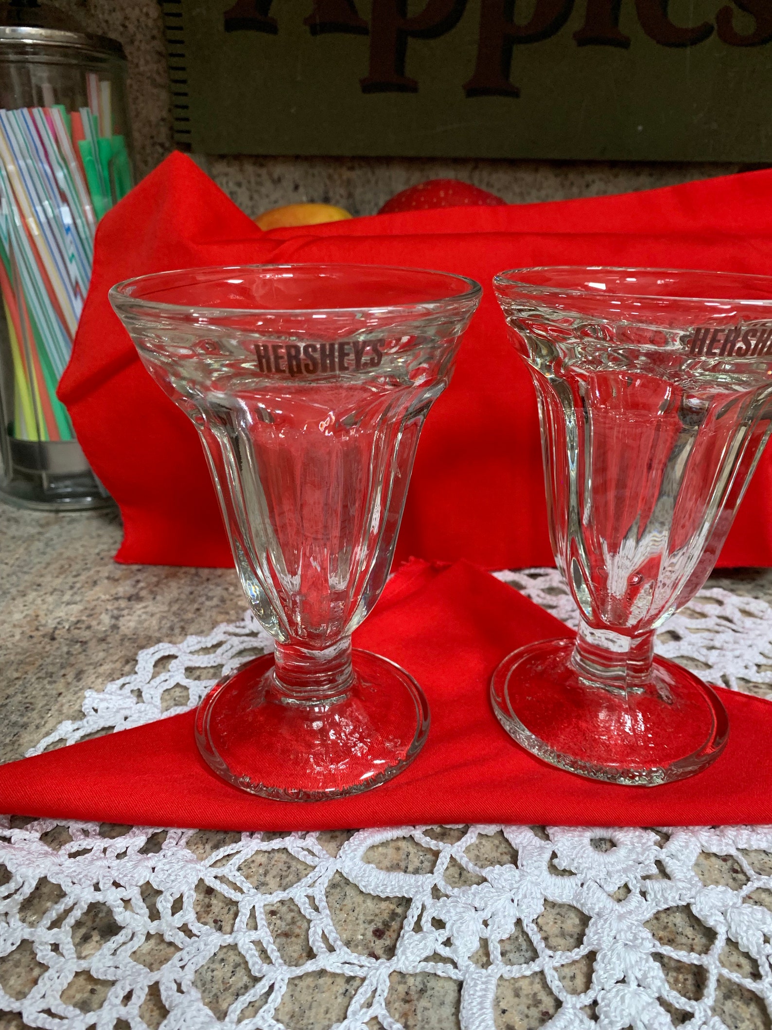 Vintage DISH DESSERT HERSHEY'S Ice Cream Sundae Glasses Etsy