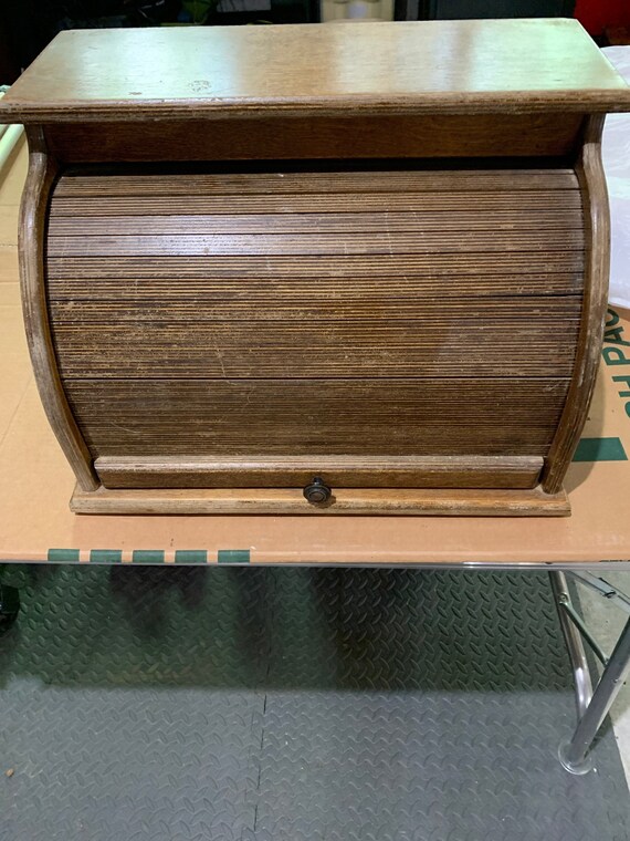 Vintage ROLL TOP BREAD Box Solid Wood 17 wide x 11 3/4 high Etsy